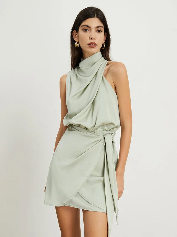 TastyHottie - Satin Mock Neck Ruched Short Dress Beach midi dresses