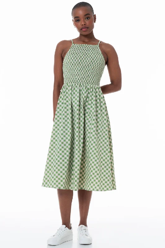 Shirred Bodice Midi Dress _ 153767 _ Green New Year's Eve midi dresses