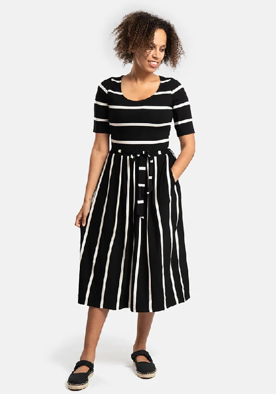 Spencer Black & Ecru Stripe Midi Dress Fashion Nova midi dresses