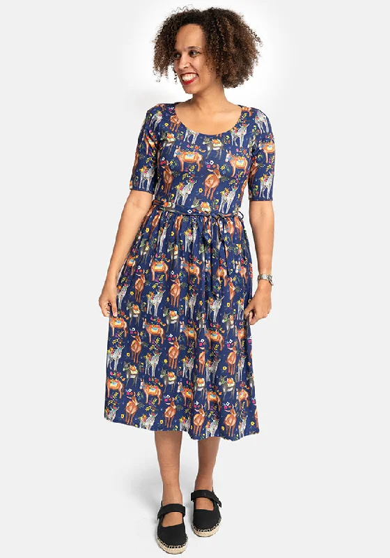 Tatum Floral Donkeys Print Midi Dress Vintage midi dresses