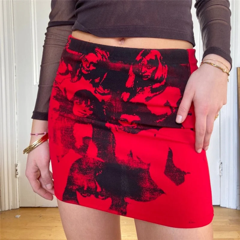 Julia Fashion - E-girl Punk Gothic Portrait Print Mini Skirts Mini Skirt Vibes