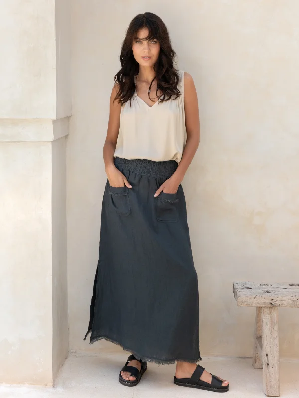 Aurora French Linen Skirt Charcoal Minimalist unclassified skirts