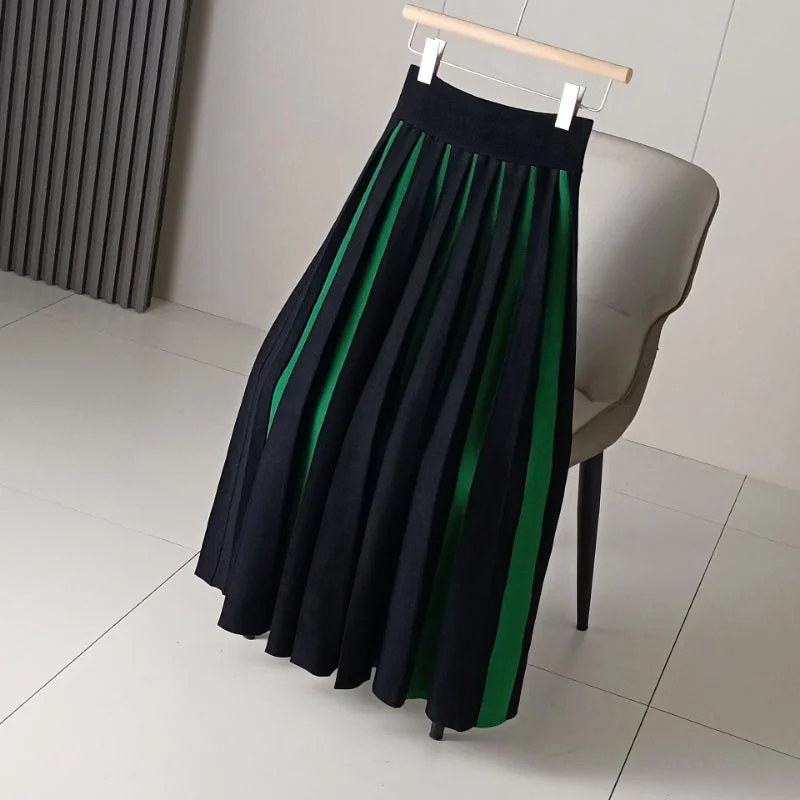 Autumn and Winter Thick Color Block Pleated Skirt Sequin unclassified skirts