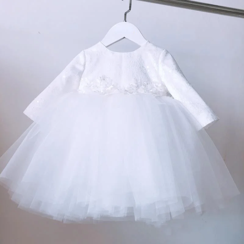 Baby Girl Christening Dress Long Sleeve Bow Princess Dress Smocked maxi dresses