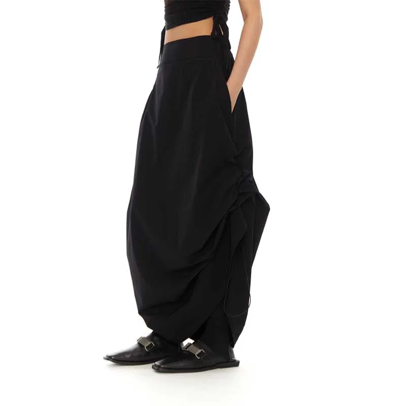 Black Drawstring Irregular Skirt Short unclassified skirts