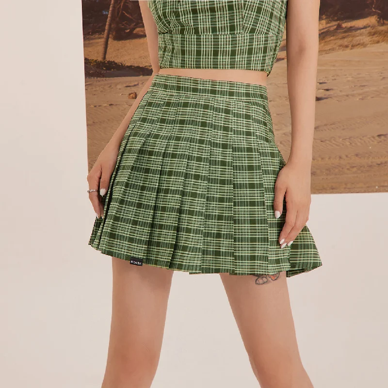 Check Tennis Pleat Mini Skirt Boho Mini Skirt