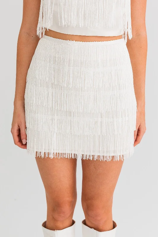 Devika Fringe Satin Mini Skirt Lace-up Mini Skirt