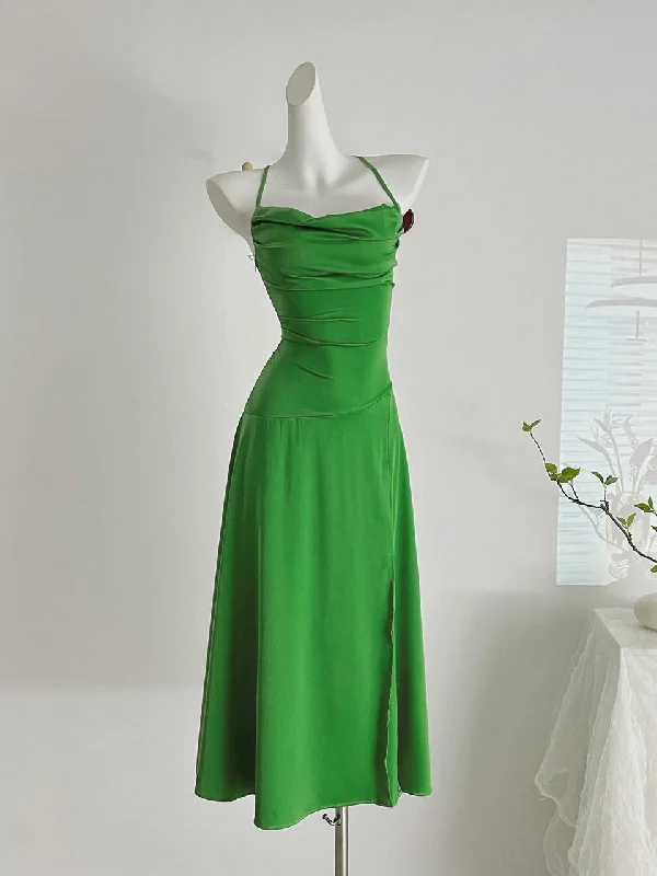 Elegant Green Ruched Bodice Halter Maxi Dress Anniversary maxi dresses