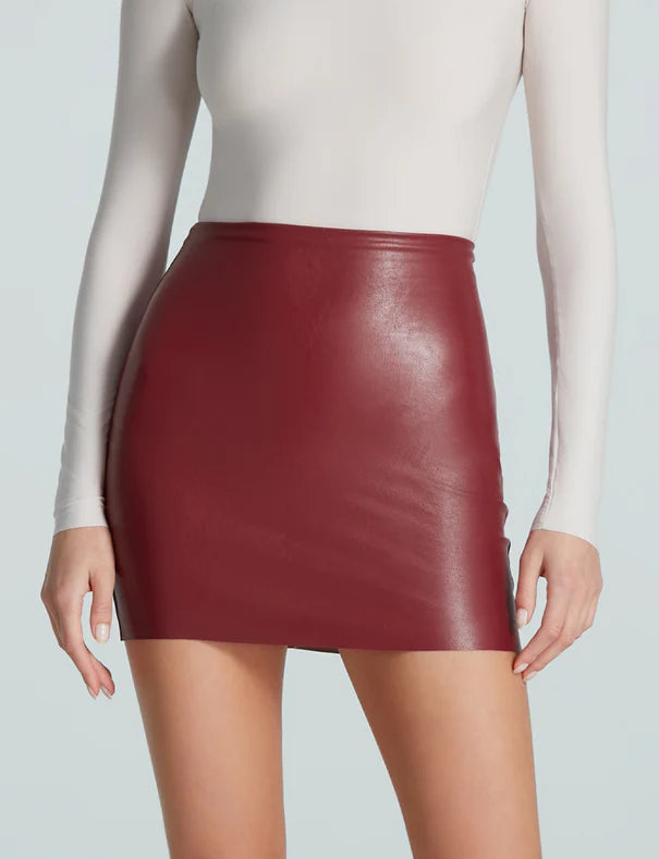 Faux Leather Micro Mini Skirt Garnet Tie Waist Mini Skirt