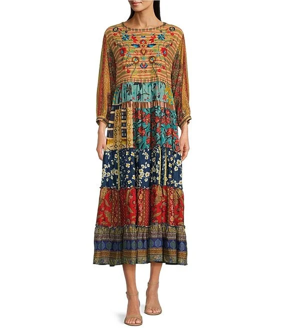 Mix Print Embroidered Maxi Dress Chiffon maxi dresses