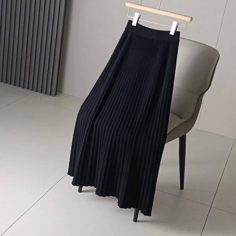 Knitted Mid Length Pleated Skirt Soft fabric unclassified skirts