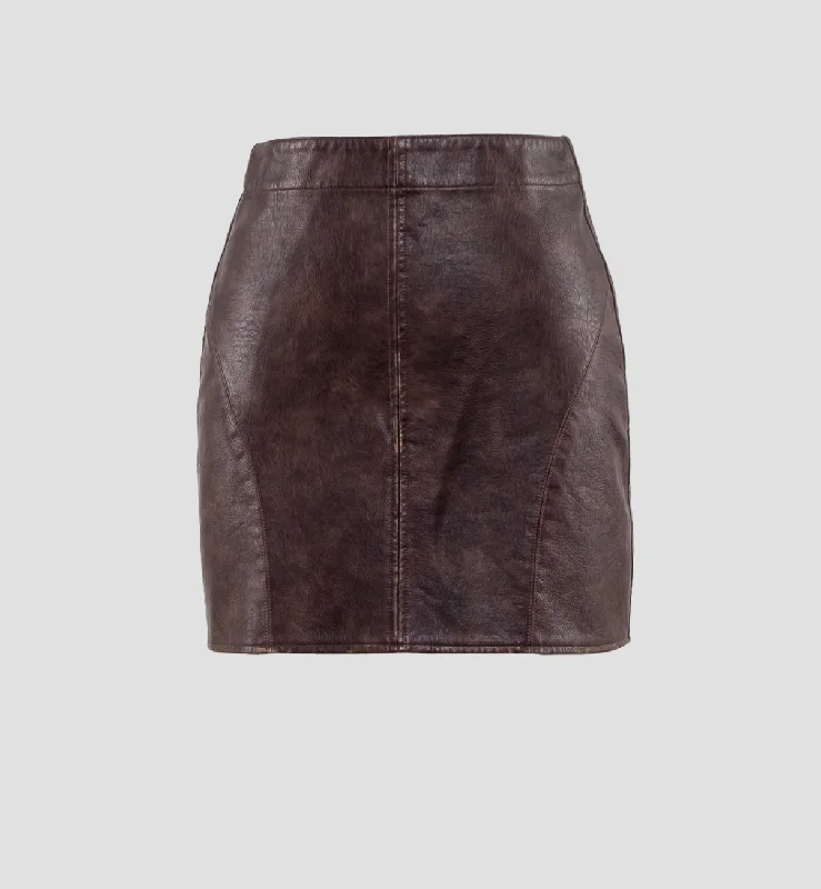 Mini Leather Skirt Dark Brown Plaid Skater Skirt