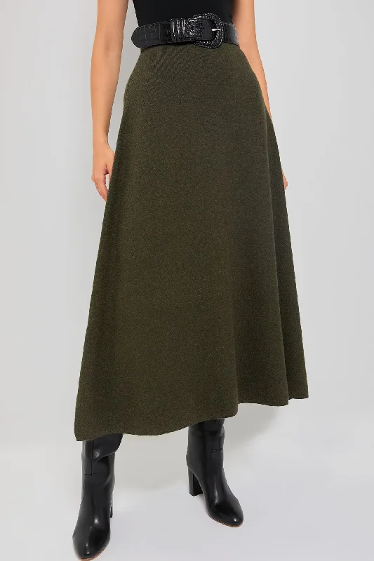 Moss Green Raye Knit Skirt Smocked unclassified skirts