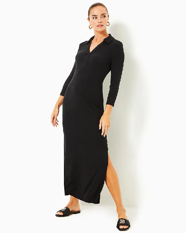 Ollie Three Quarter Sleeve Maxi Polo Dress Goth maxi dresses