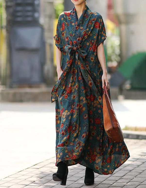 Oversized Loose Silk Printed Floral Maxi Dress Party maxi dresses