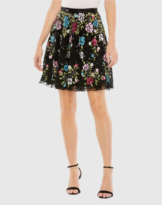 Sequined Floral Flowy A-line Mini Skirt Boho Chic Mini Skirt