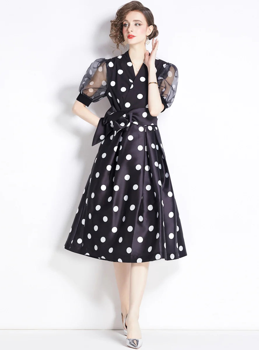 RETRO PALACE POLKA DOT SHORT SLEEVE LONG DRESS Summer maxi dresses