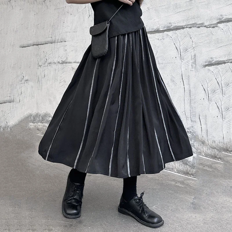 Summer Topstitch Loose Swing Skirt Slit unclassified skirts