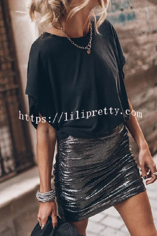 Lilipretty The Perfect Match Glitter Fabric Ruched Elastic Waist Mini Skirt Stylish Mini Skirt