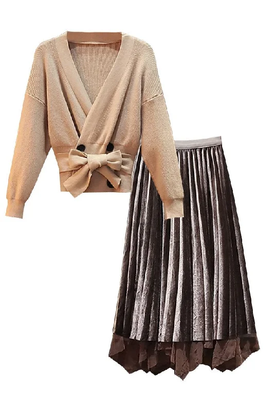 Felicia Beige Batwing Top and Gray Mesh Skirt Set Anniversary unclassified skirts