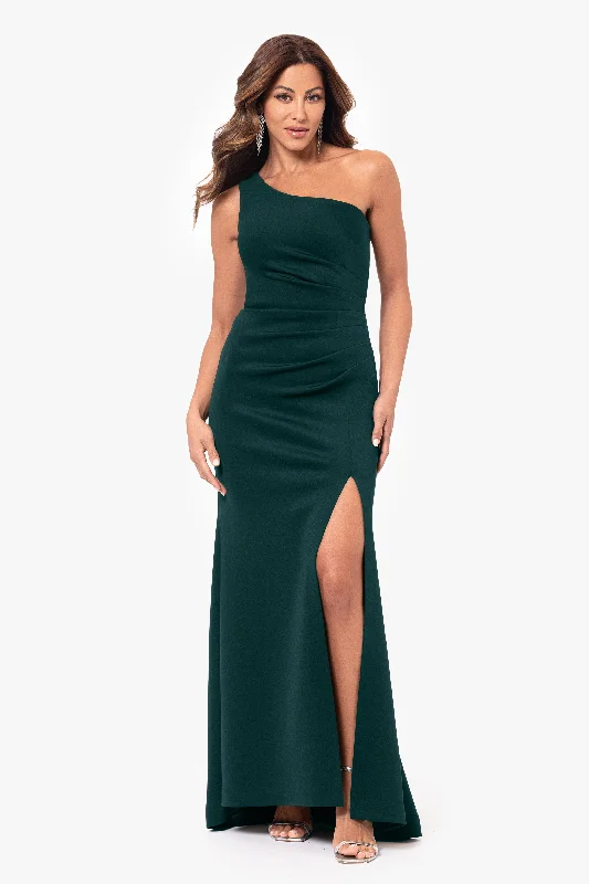 "Alora" Long Scuba One Shoulder Gown Best party dresses for cocktail parties