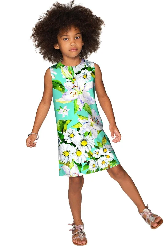 Flower Party Adele Green Designer Summer Shift Dress - Girls Modest party dresses