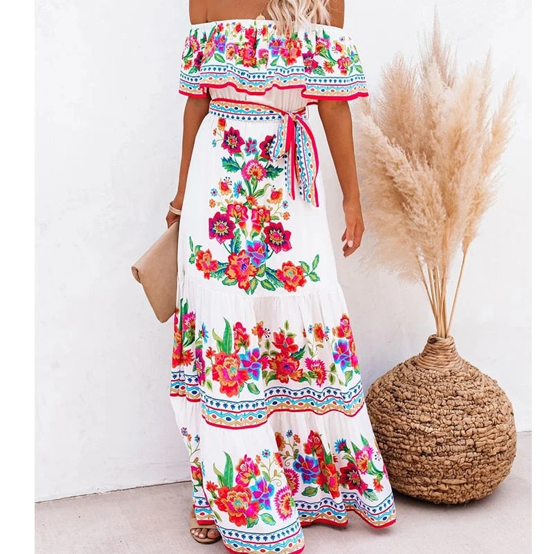 Long Floral Print Casual Elegant Party Dresses Christmas party dresses