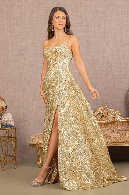 Long Spaghetti Strap Sequin Prom Gown Luxury party dresses