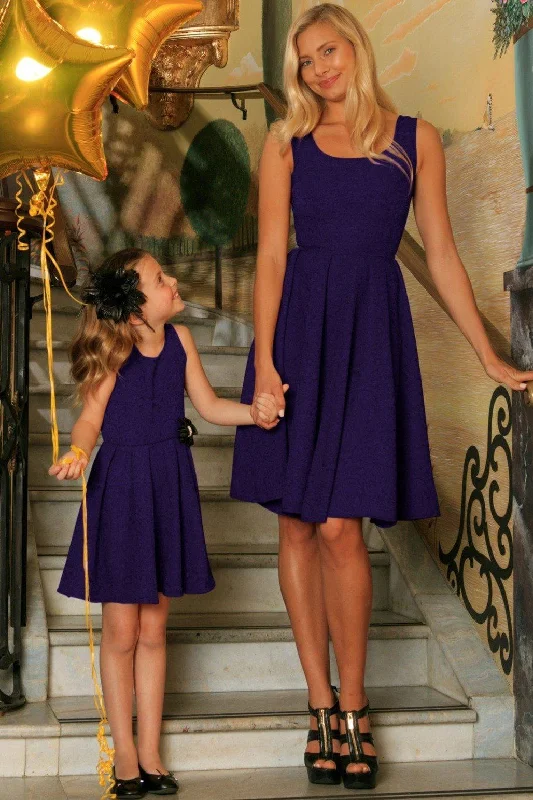 Purple Floral Sleeveless Skater Fit Flare Party Mother Daughter Dress Maternity party dresses