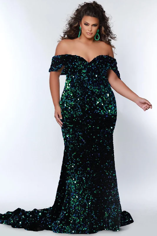 Sydneys Closet JK2313 Long Off Shoulder Plus Size Formal Fitted Prom Gown Boho party dresses