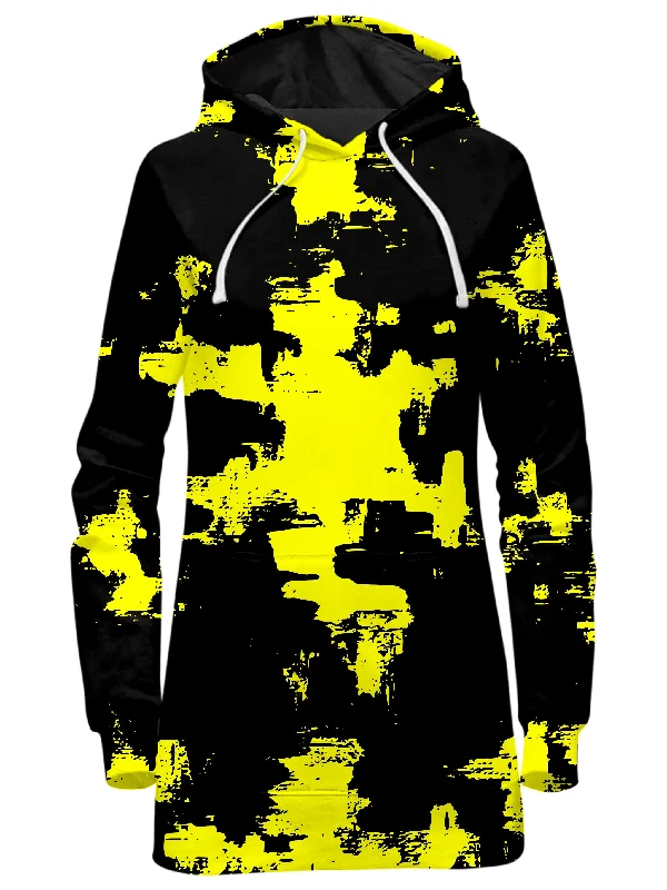 Black and Yellow Abstract Hoodie Dress Boho unclassified dresses