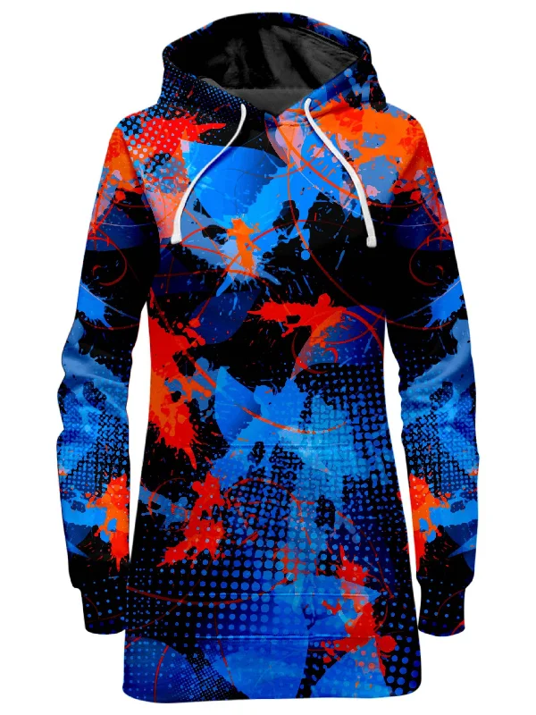 Blue and Orange Paint Splatter Hoodie Dress Long unclassified dresses