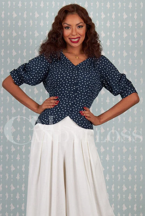 Boronia-Lee Polka Dot 1940s-inspired viscose blouse by Miss Candyfloss Budget-friendly unclassified dresses