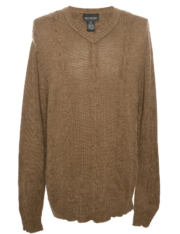 Cable Knit Brown Jumper - M Soft fabric unclassified dresses