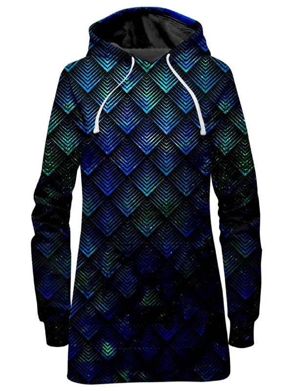 Galactic Dragon Scale Teal Hoodie Dress Long sleeve unclassified dresses