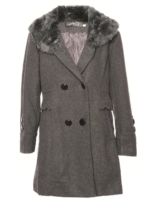 Grey Fur Collar Coat - XL Beach unclassified dresses