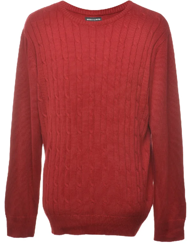 Maroon Cable Knit Jumper - L Metallic unclassified dresses