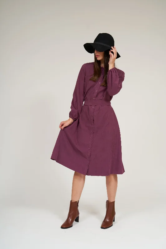 Olivia Raglan Sleeve Button Down Dress- Sangria Designer unclassified dresses