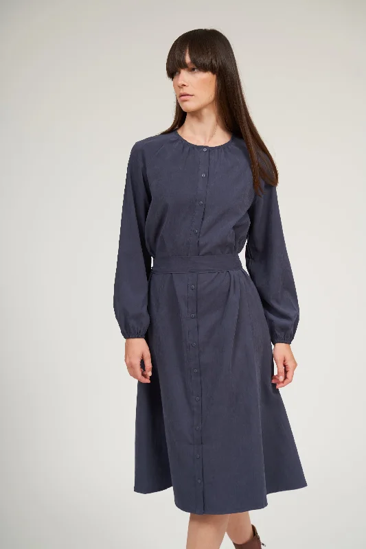 Olivia Raglan Sleeve Button Down Dress- Steel Blue Casual unclassified dresses