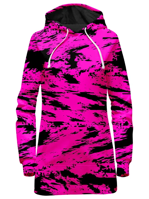 Pink and Black Rave Glitch Splatter Hoodie Dress Bodycon unclassified dresses