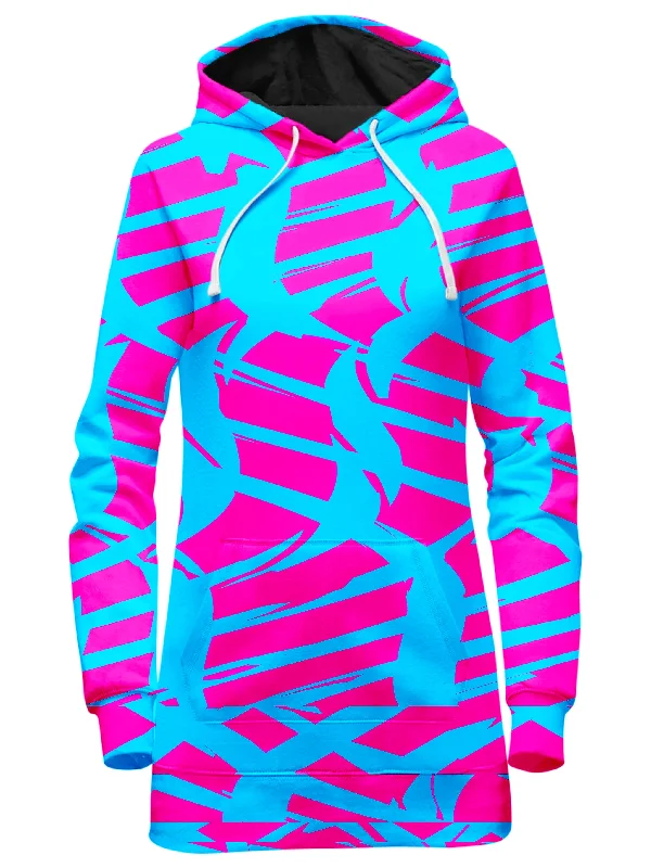 Pink and Blue Squiggly Rave Checkered Hoodie Dress Printed unclassified dresses