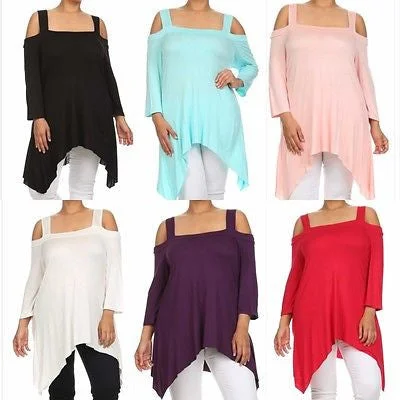 Plus Top Cold Open Shoulder Size Solid Asymmetrical Tunic Women Sexy Chic unclassified dresses