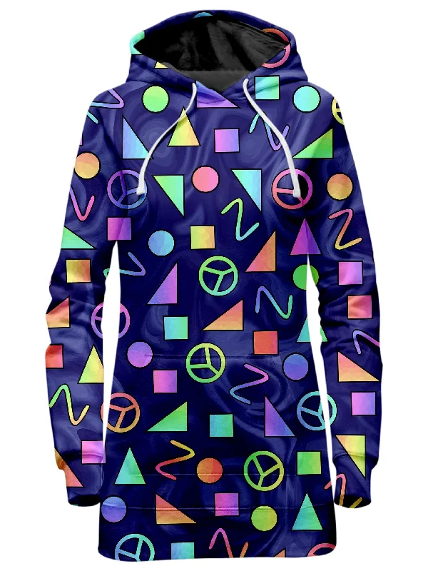 Retro Shapes Peace Symbols Blue Hoodie Dress Y2K unclassified dresses