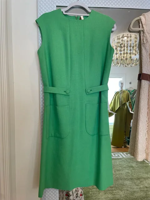 Handmade, Sleeveless Green Linen Dress Comfortable unclassified dresses