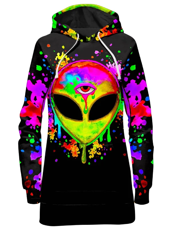 Splatter Alien Yellow Hoodie Dress Boho unclassified dresses