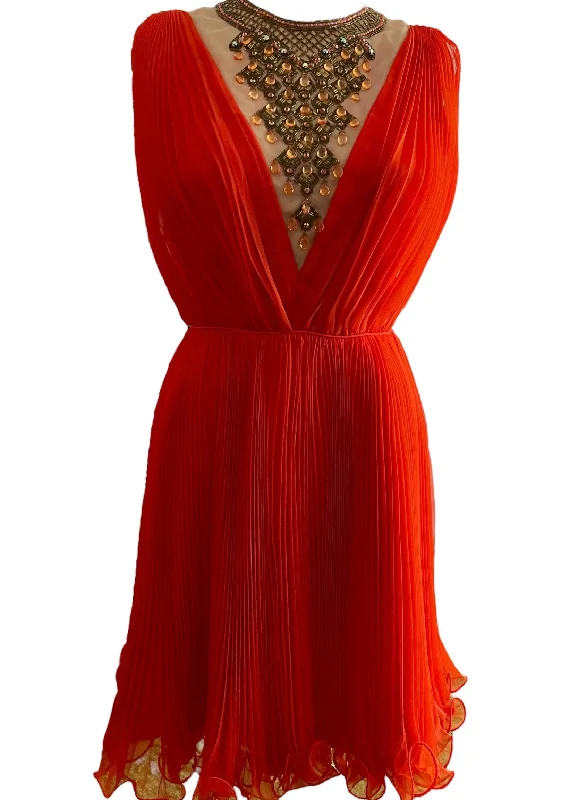 Tangerine Pleated Dress Preppy unclassified dresses