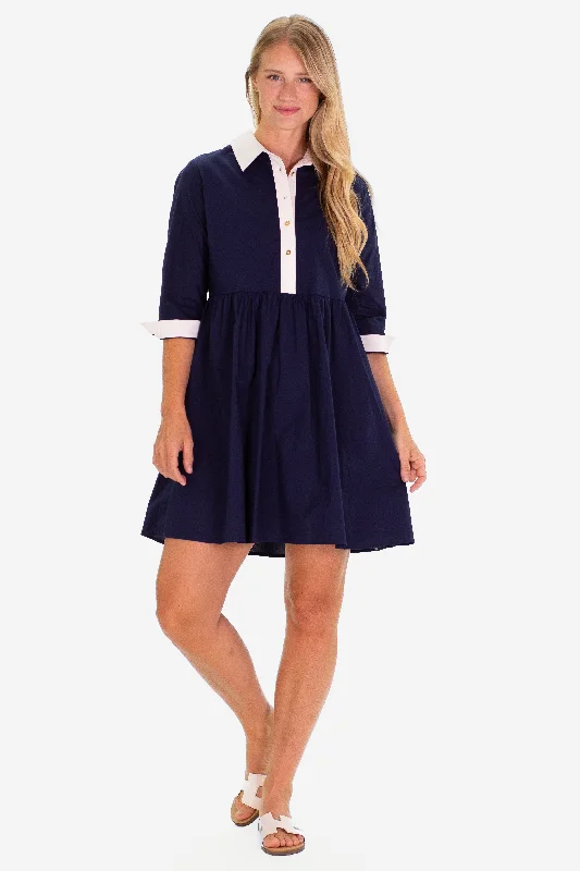 The Aiden Dress in Navy Stretch Off-shoulder unclassified dresses