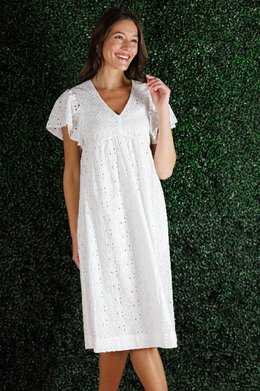 The Avis Dress in White Eyelet Beaded unclassified dresses