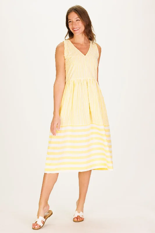 The Twila Dress in Lemon Linen Stripe Backless unclassified dresses