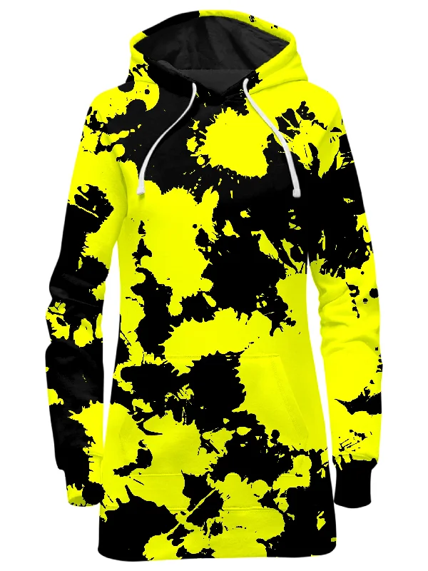 Yellow and Black Paint Splatter Hoodie Dress Short unclassified dresses